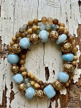 Boho Stretchy Wrap & Chunky Argentinian Calcite, Wood, & Hematite Bracelets